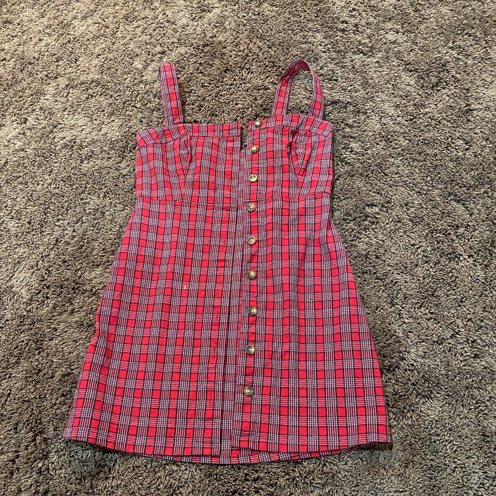 hollister red plaid button up dress size s